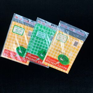 New Old Stock Three Vintage Carnation Picnic Table Covers 54 X 72 Yellow Green